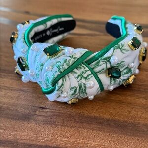 Elegant Green and White Embellished Headband